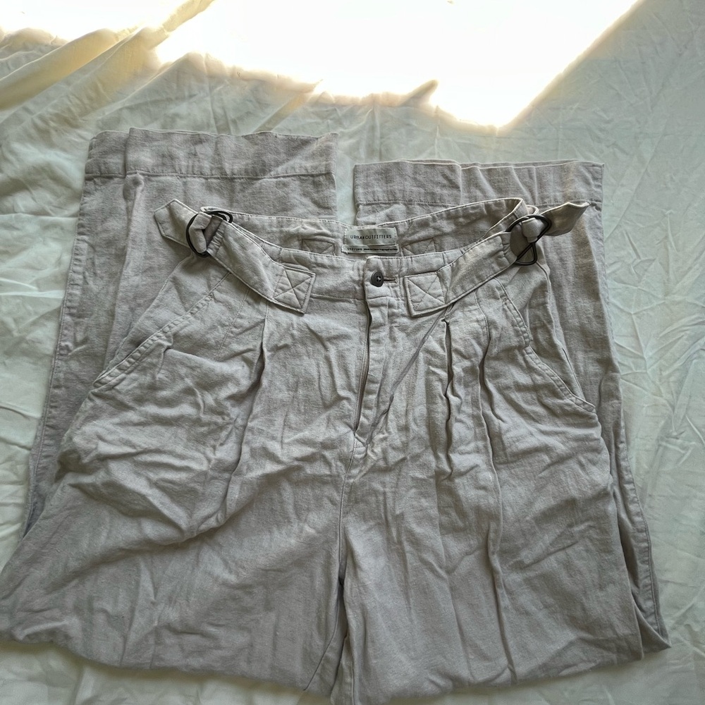Urban Outfitters Beige Linen Wide-Leg Pants with built in belt